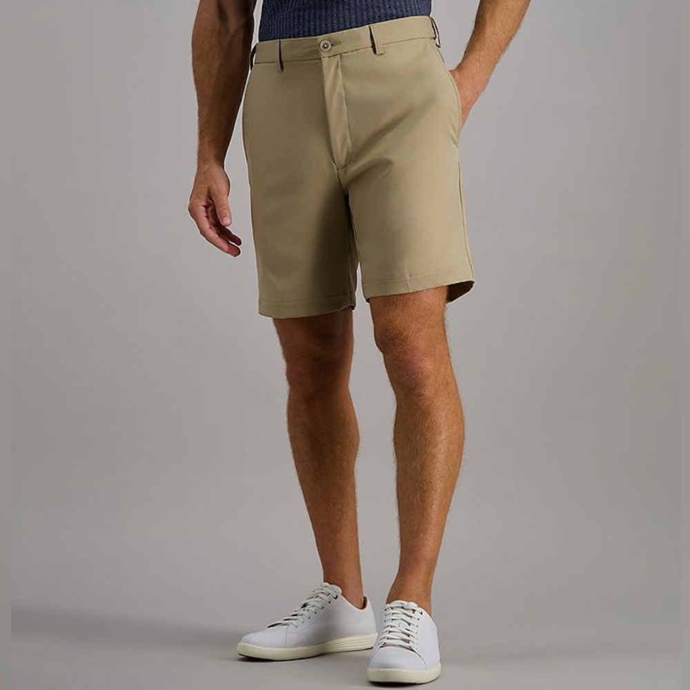 NWT Haggar Cool 18 Golf Shorts Mens 34 Sand Khaki Expandable Waist UPF 50